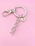 Silver DNA Charm Keychain, Gift for Scientists Biology Laboratory Researcher Chemistry Forensic Personalized, N1939