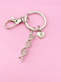 Silver DNA Charm Keychain, Gift for Scientists Biology Laboratory Researcher Chemistry Forensic Personalized, N1939