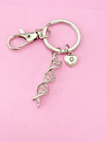 Silver DNA Charm Keychain, Gift for Scientists Biology Laboratory Researcher Chemistry Forensic Personalized, N1939