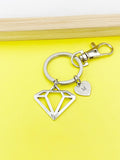 Silver Diamond Charm Keychain, Geometric Charm, N116C