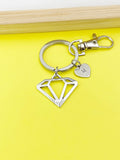 Silver Diamond Charm Keychain, Geometric Charm, N116C