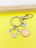 Silver Diamond Charm Keychain, Geometric Charm, N116C