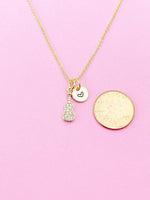 Gold Violin Charm Necklace, Cubic Zirconia, N3520