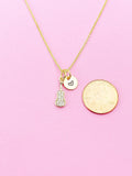 Gold Violin Charm Necklace, Cubic Zirconia, N3520