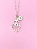 Silver Hamsa Hand Chai Personalized Customized Initial Charm Necklace, N231A
