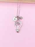 Silver Light Bulb Charm Necklace, Science Club Gift, N1928