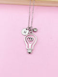 Silver Light Bulb Charm Necklace, Science Club Gift, N1928