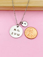 PS I Love You Necklace, Silver or Gold PS. I Heart U Charm, Boyfriends Girlfriend Valentine Gifts, Anniversary Gifts, Love Jewelry, N1102