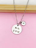 PS I Love You Necklace, Hand Stamped Initial, Stainless Steel Charm