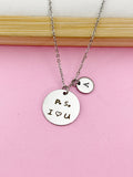 PS I Love You Necklace, Hand Stamped Initial, Stainless Steel Charm