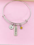 Silver Chocolate Bar Charm Bracelet, Initial, Birthstone, Foodie Gift