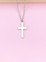 Stainless Steel Cross Charm Necklace, Silver Cross Charm, Mom Gift, Girl Gift, N2572