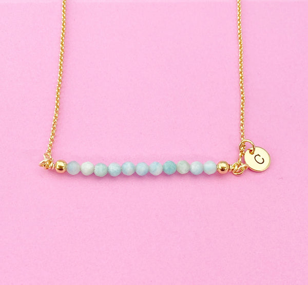 Gold Natural Amazonite Necklace, Natural Amazonite Gemstone Jewelry, N4010A