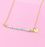 Gold Natural Amazonite Necklace, Natural Amazonite Gemstone Jewelry, N4010A