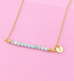 Gold Natural Amazonite Necklace, Natural Amazonite Gemstone Jewelry, N4010A