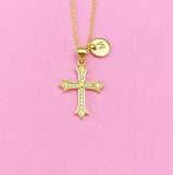 Gold Cross Charm Necklace, Cubic Zirconia, N3802