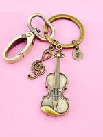 Bronze Violin Clef Music Note Charm Keychain, Viola Charm, Cello Charm, Fiddle Charm Music Keychain, N5770A