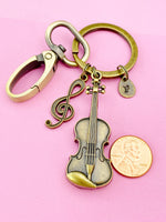 Bronze Violin Clef Music Note Charm Keychain, Viola Charm, Cello Charm, Fiddle Charm Music Keychain, N5770A