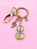 Bronze Violin Clef Music Note Charm Keychain, Viola Charm, Cello Charm, Fiddle Charm Music Keychain, N5770A