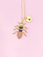 Ant Necklace, Gold Pink Black Ant Charm, Insect Charm, N3213A