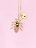 Gold Ant Necklace, Initial Charm, Insect Pendant
