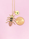 Gold Ant Necklace, Initial Charm, Insect Pendant