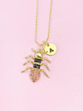 Gold Ant Necklace, Initial Charm, Insect Pendant