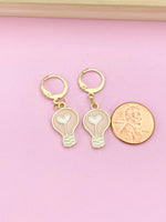 Gold Light Bulb Earrings, Lightbulb with Heart Earrings, Teacher Appreciation Gift, Gifts for Teacher, Teacher Thank You, N3239
