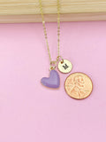 Gold Purple Heart Charm Necklace, N4314