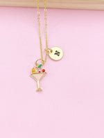 Gold Wine Glass Charm Necklace, Goblet Wine, Cocktail Charm, N3176A