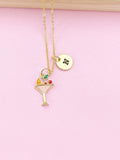 Gold Wine Glass Charm Necklace, Goblet Wine, Cocktail Charm, N3176A