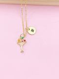 Gold Cocktail Charm Necklace, Initial Pendant