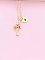 Gold Wine Glass Charm Necklace, Goblet Wine, Cocktail Charm, N3176A