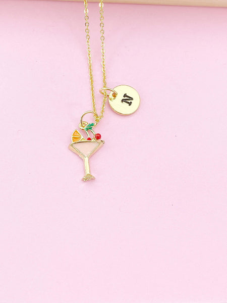 Gold Wine Glass Charm Necklace, Goblet Wine, Cocktail Charm, N3176A