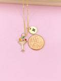 Gold Cocktail Charm Necklace, Initial Pendant