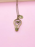 Bronze Light Bulb Charm Necklace, Bulb Charm, Science Club Gift, N2280