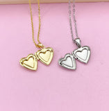 Gold or Silver TINY Heart Locket Necklace, D392AC