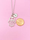 Silver Hamsa Hand Chai Personalized Customized Initial Charm Necklace, N231A