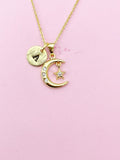 Gold Moon Star Charm Necklace, CZ Diamond Jewelry, Dainty Necklace, N5773