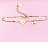 Gold Nina Heart Bracelet, Danity Nina Bracelet Jewelry Gifts, Family Words Option, D137