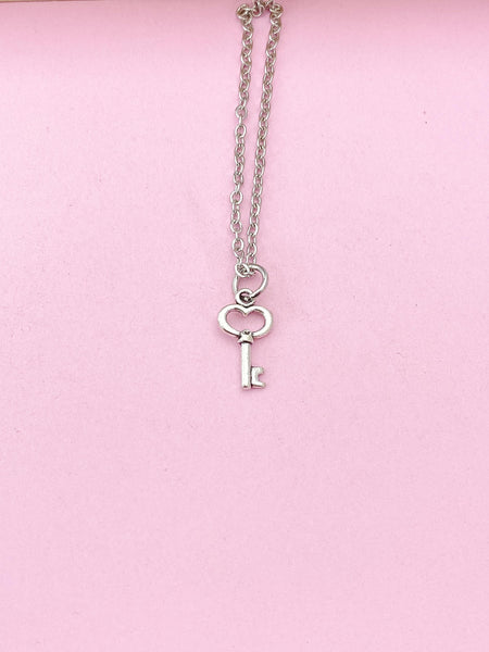 Silver Key Heart Necklace, Key Charm, Valentine Gift, N5009A