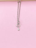Silver Key Heart Necklace, Key Charm, Valentine Gift, N5009A
