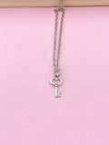 Silver Key Heart Necklace, Key Charm, Valentine Gift, N5009A