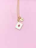Gold Red Ace of Diamonds Playing Card Charm Necklace, A Red Diamonds Poker Card, Card Option, N5775