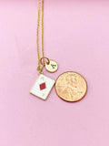 Gold Red Ace of Diamonds Playing Card Charm Necklace, A Red Diamonds Poker Card, Card Option, N5775