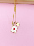 Gold Red Ace of Diamonds Playing Card Charm Necklace, A Red Diamonds Poker Card, Card Option, N5775