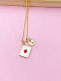 Gold Red Ace of Diamonds Playing Card Charm Necklace, A Red Diamonds Poker Card, Card Option, N5775