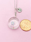 Silver Dandelion Forget Me Not Real Flower Charm Necklace, Wish Gifts, N5776