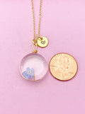 Gold Dandelion Forget Me Not Real Flower Charm Necklace, Wish Gifts, N5776A