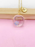 Gold Dandelion Forget Me Not Real Flower Charm Necklace, Wish Gifts, N5776A
